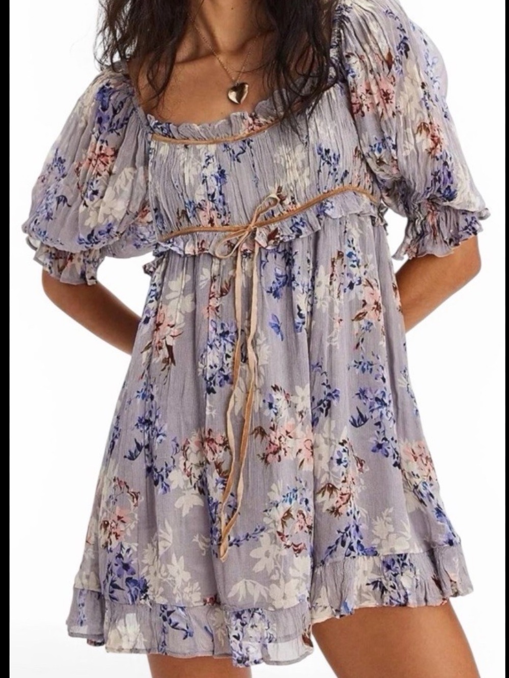NWOT Free People Marney floral puff sleeve mini dress L